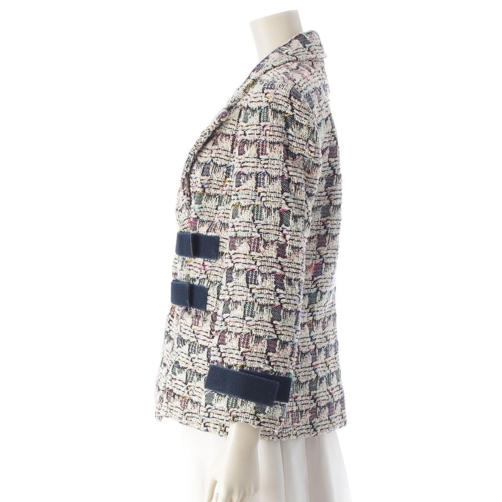 CHANEL 2017 Trim Tweed Cotton Silk Tailored Jacket P56518 White Multicolor / Size 36