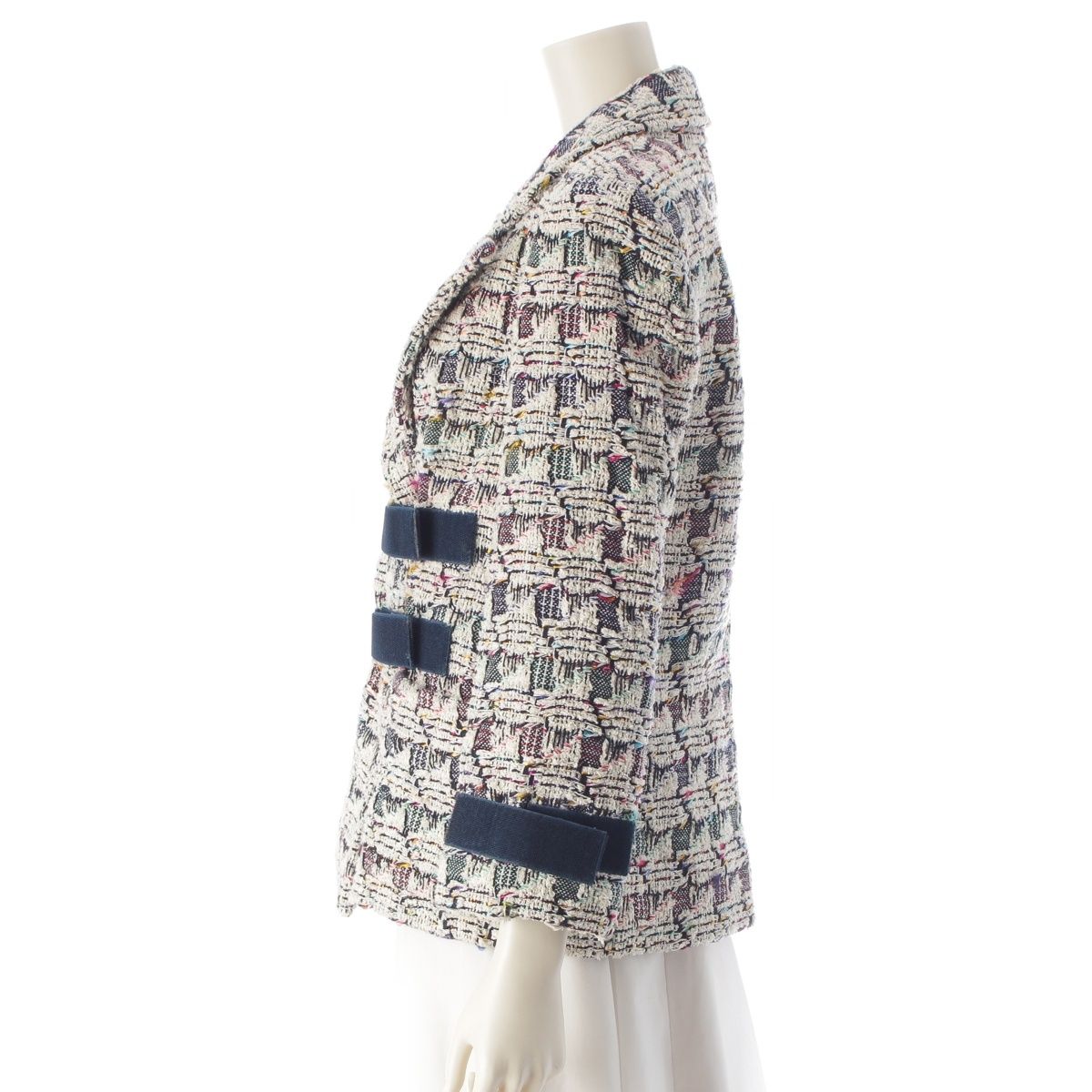 CHANEL 2017 Trim Tweed Cotton Silk Tailored Jacket P56518 White Multicolor / Size 36