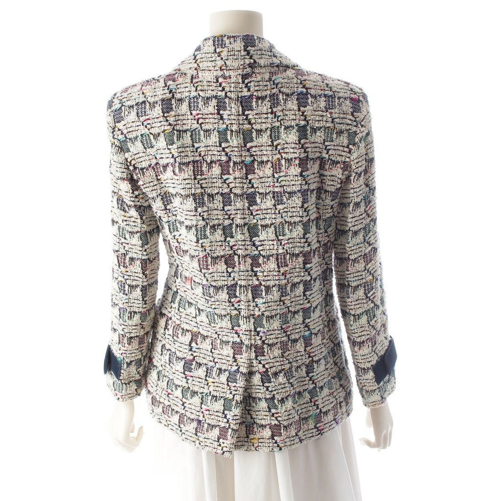 CHANEL 2017 Trim Tweed Cotton Silk Tailored Jacket P56518 White Multicolor / Size 36