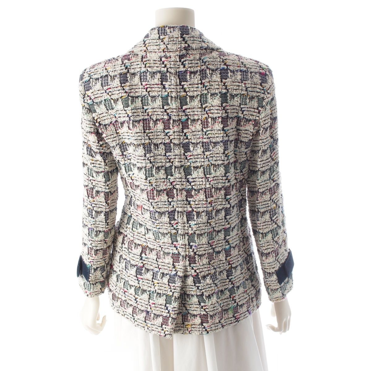 CHANEL 2017 Trim Tweed Cotton Silk Tailored Jacket P56518 White Multicolor / Size 36