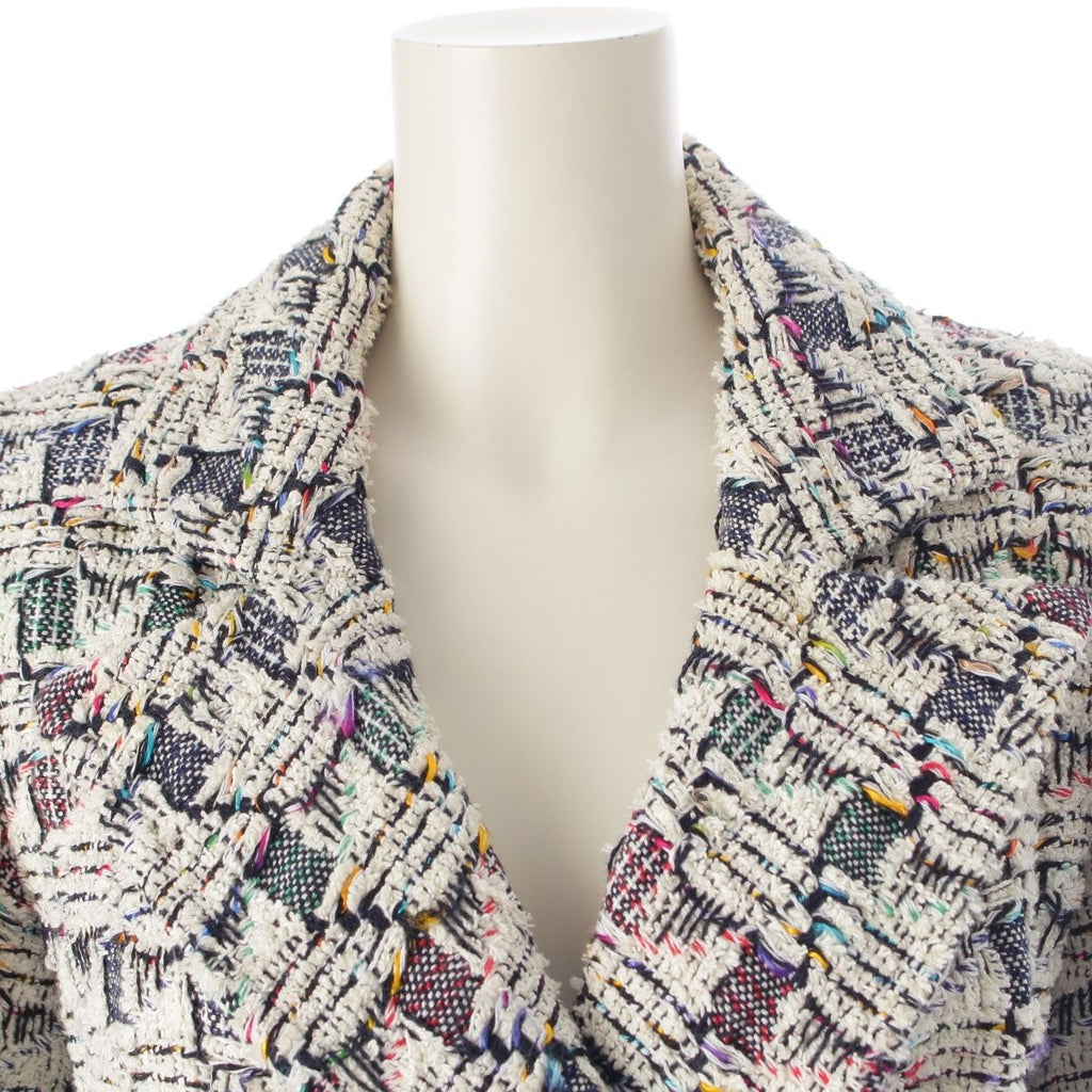 CHANEL 2017 Trim Tweed Cotton Silk Tailored Jacket P56518 White Multicolor / Size 36
