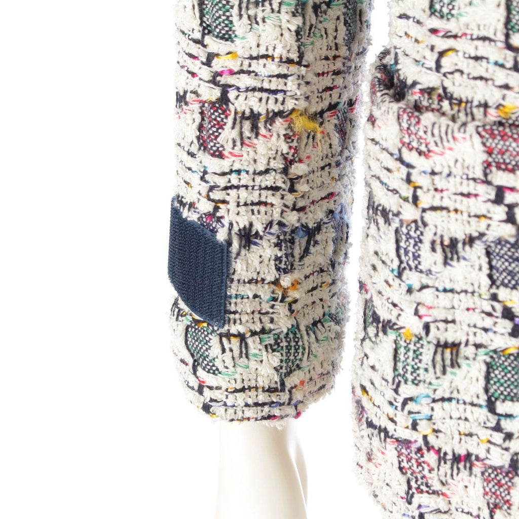 CHANEL 2017 Trim Tweed Cotton Silk Tailored Jacket P56518 White Multicolor / Size 36
