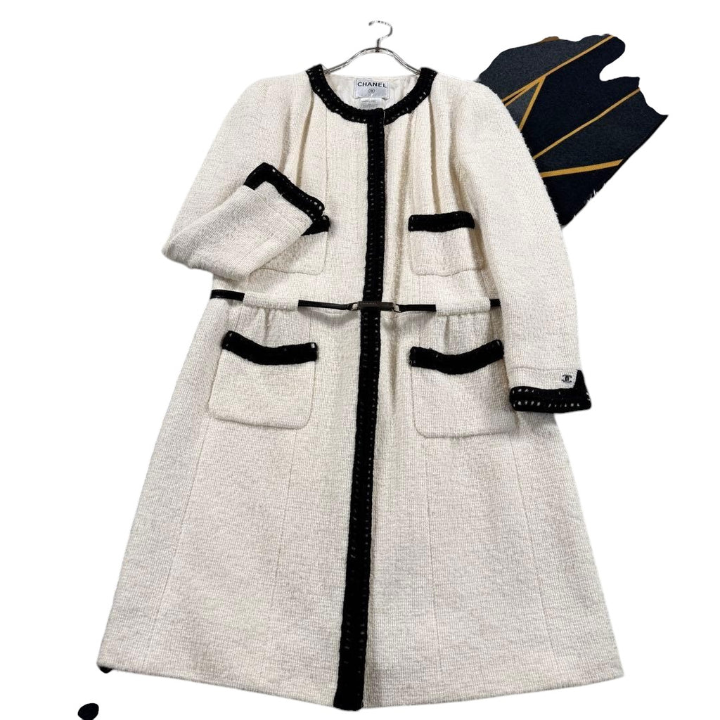 CHANEL Karl Lagerfeld Era Tweed Coat with Belt / Size 44