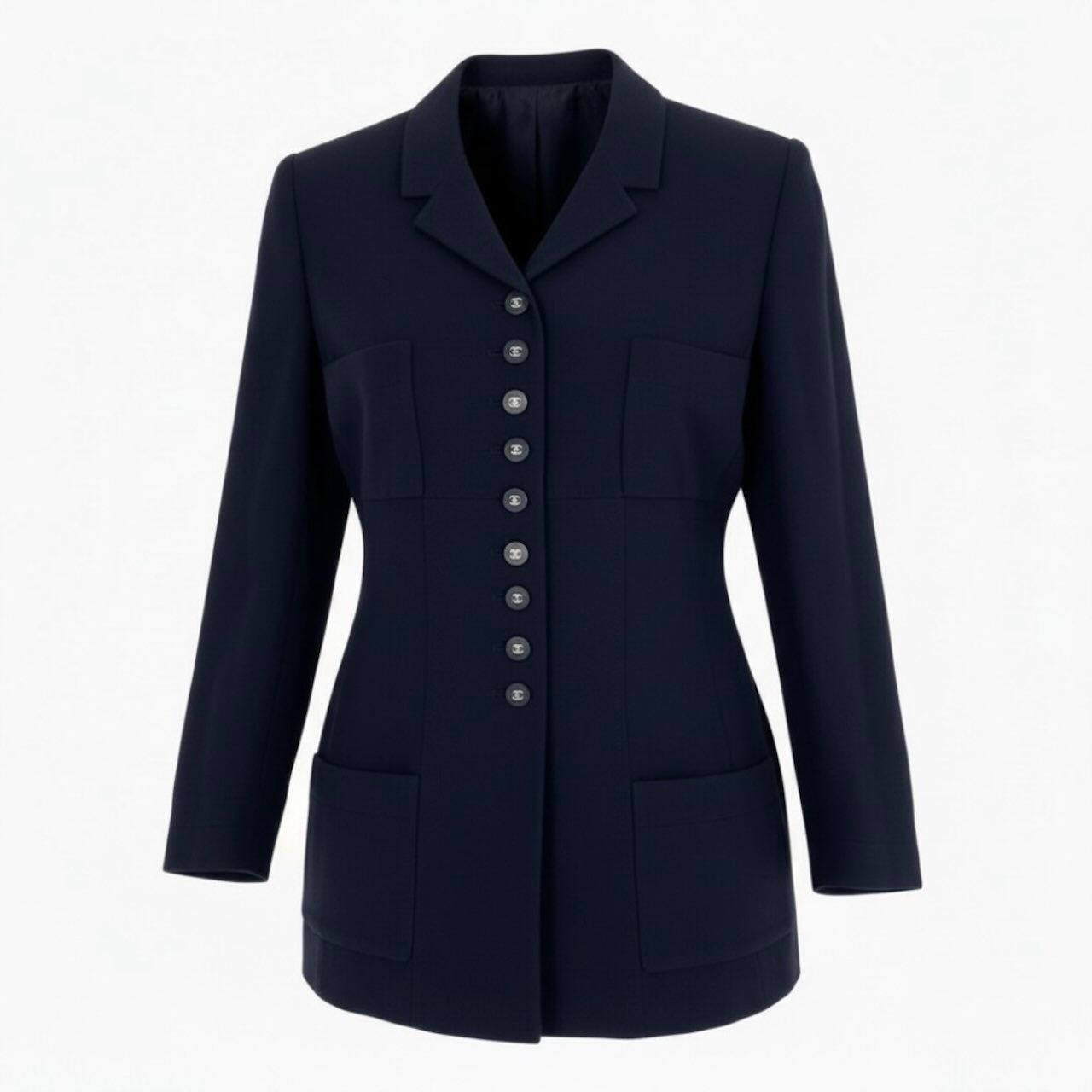 CHANEL BOUTIQUE 1996 Navy Wool Tailored Jacket P06370 / Size 42