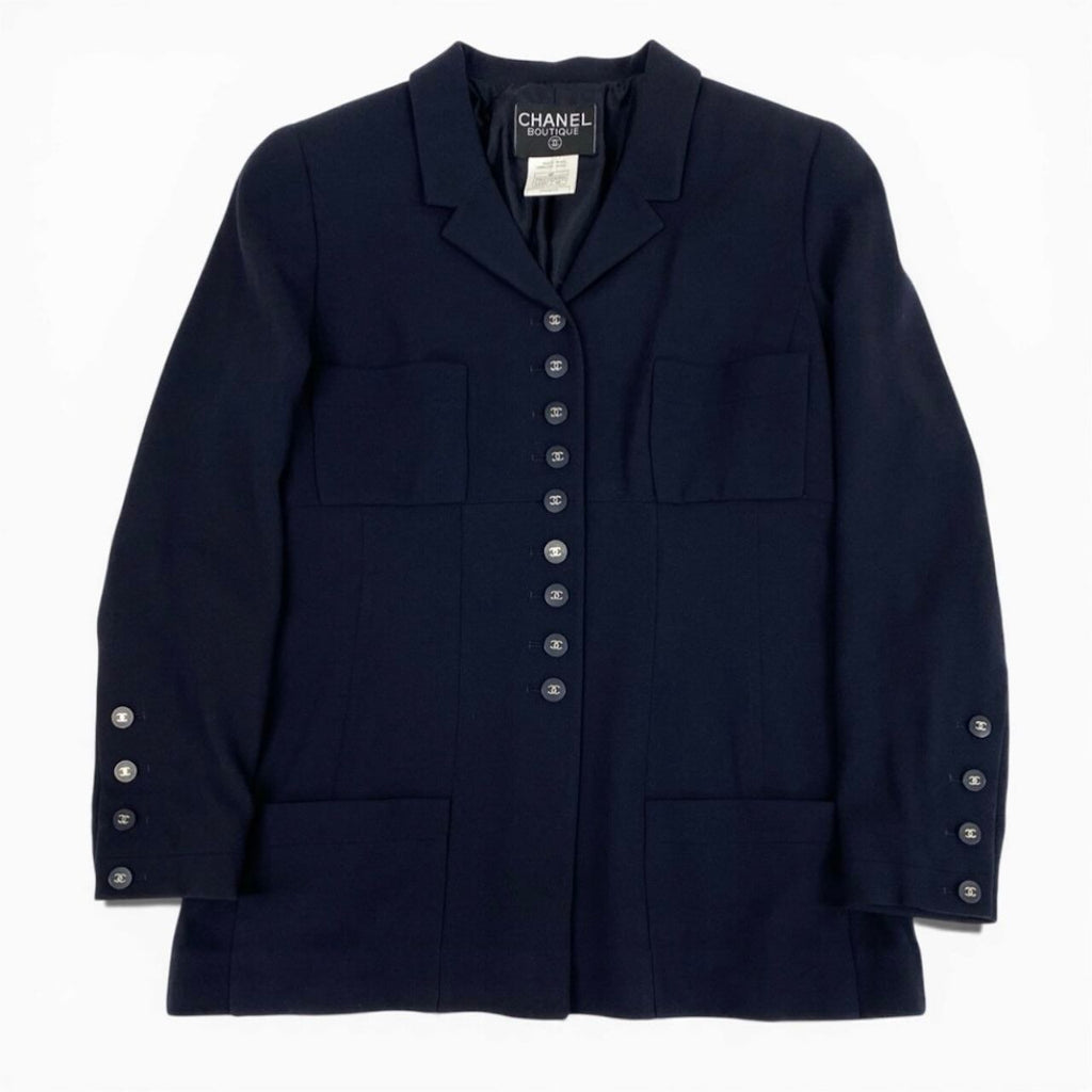 CHANEL BOUTIQUE 1996 Navy Wool Tailored Jacket P06370 / Size 42