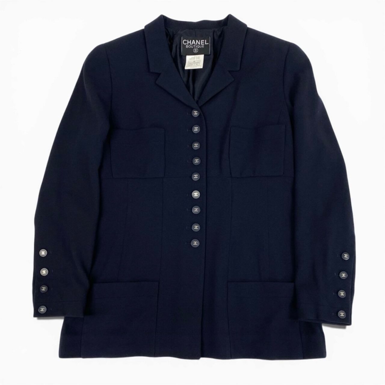 CHANEL BOUTIQUE 1996 Navy Wool Tailored Jacket P06370 / Size 42