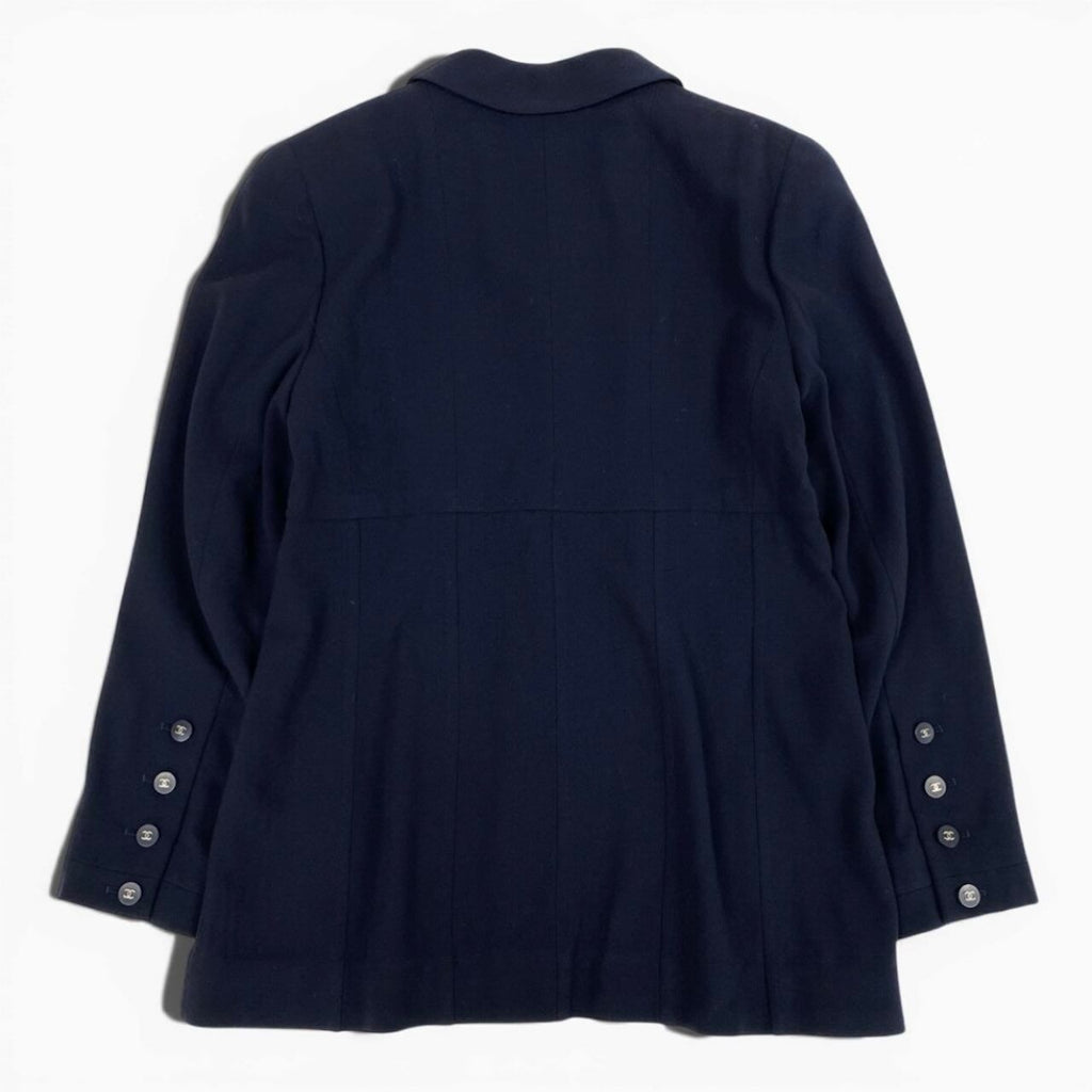 CHANEL BOUTIQUE 1996 Navy Wool Tailored Jacket P06370 / Size 42