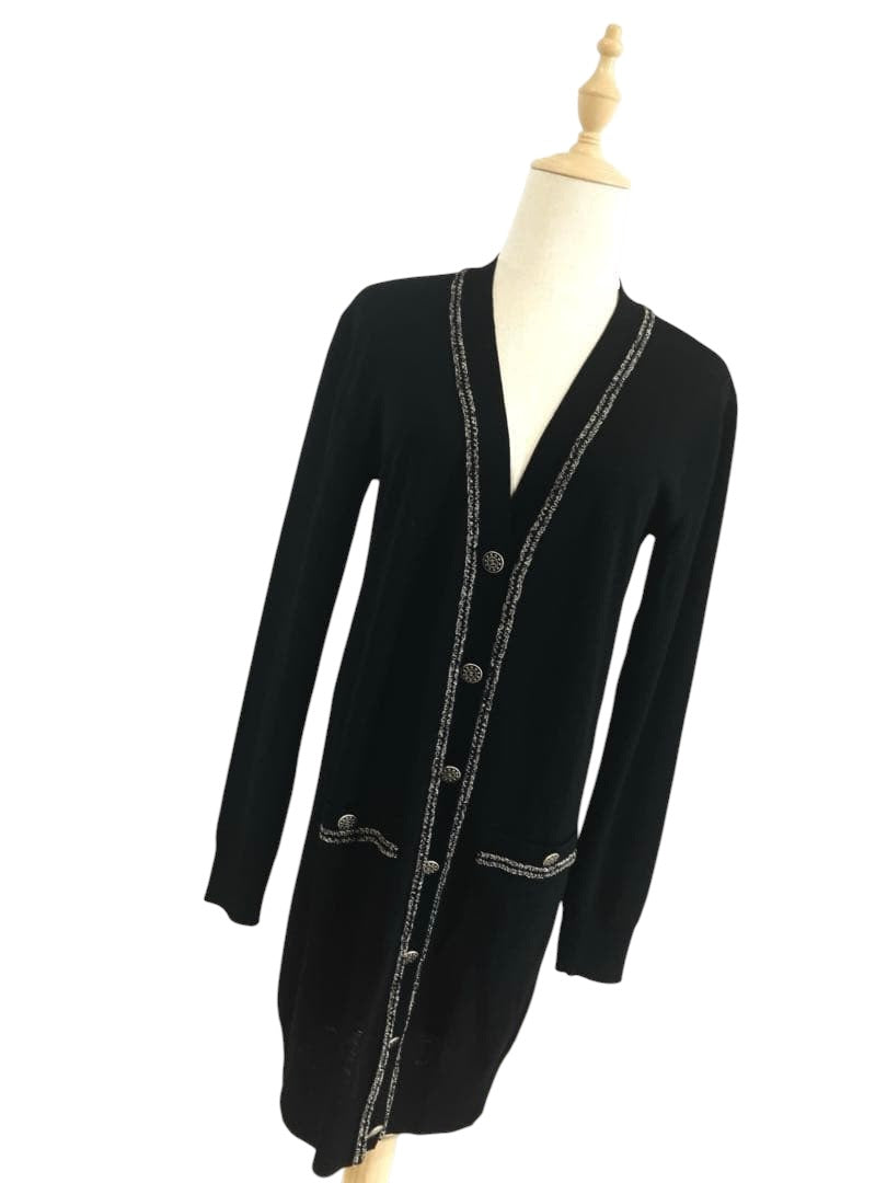 CHANEL Black Long Cardigan Coco Button Coco Mark / Size 34