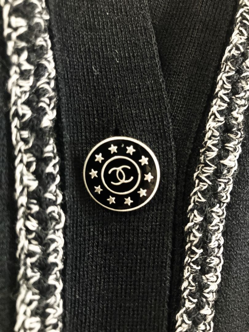 CHANEL Black Long Cardigan Coco Button Coco Mark / Size 34