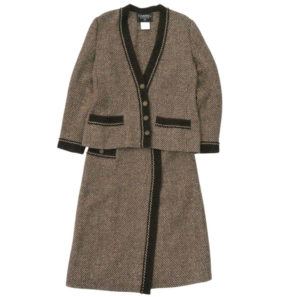 CHANEL Tweed Wool Setup Jacket & Skirt P11501V06858 Brown / Size 38