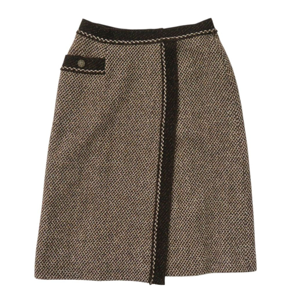 CHANEL Tweed Wool Setup Jacket & Skirt P11501V06858 Brown / Size 38