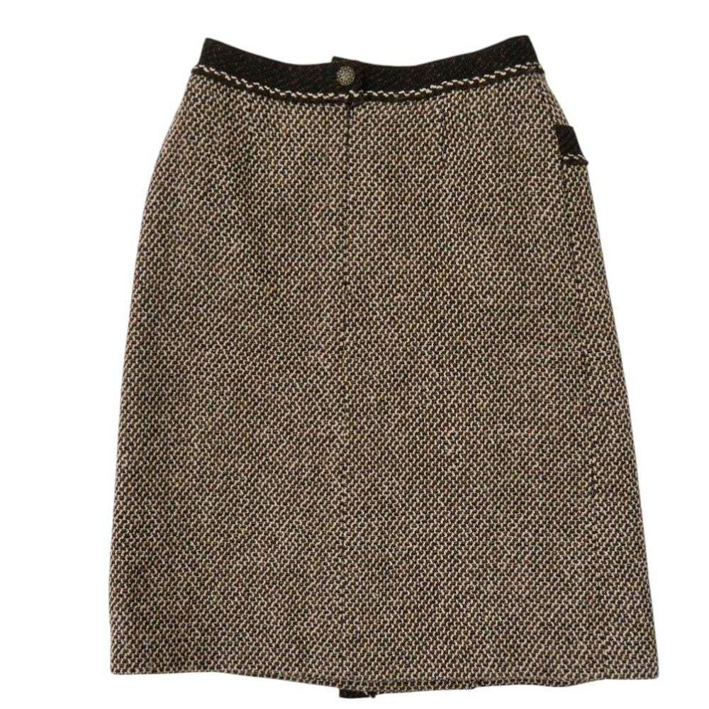 CHANEL Tweed Wool Setup Jacket & Skirt P11501V06858 Brown / Size 38