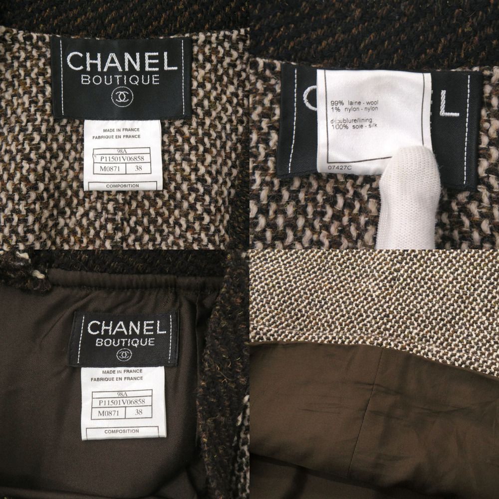CHANEL Tweed Wool Setup Jacket & Skirt P11501V06858 Brown / Size 38