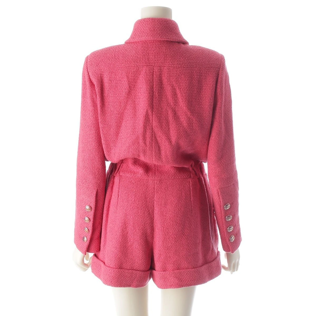 CHANEL 2017 CC Coco Button Tweed Jumpsuit P56053 Pink / Size 36