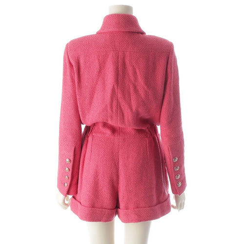 CHANEL 2017 CC Coco Button Tweed Jumpsuit P56053 Pink / Size 36