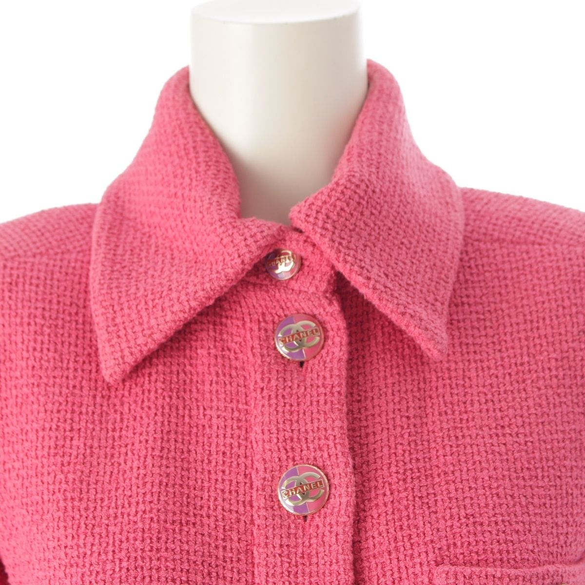 CHANEL 2017 CC Coco Button Tweed Jumpsuit P56053 Pink / Size 36