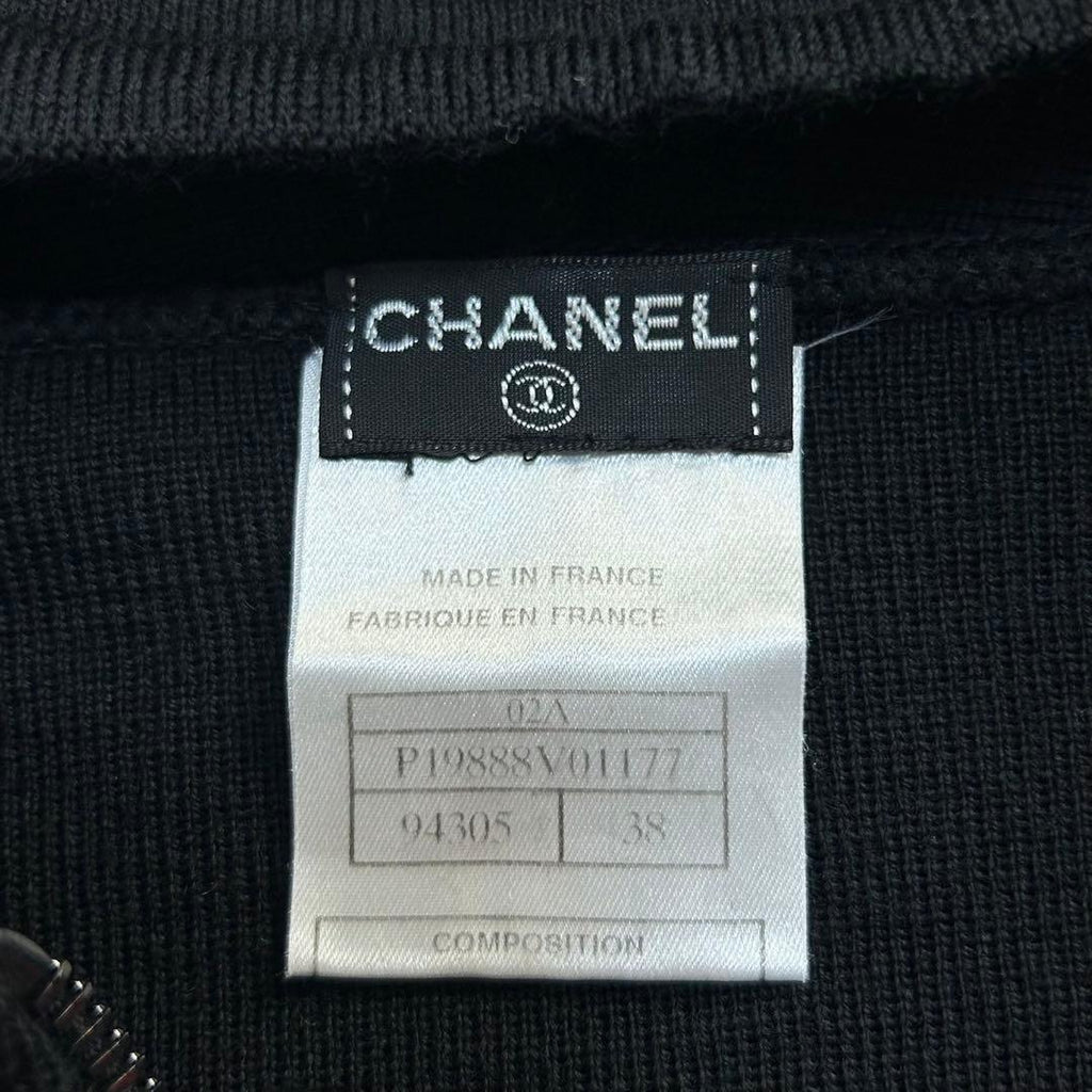CHANEL スポーツ フーディージップアップジャケット – ブラック、ラバースリーブパッチ付き (サイズ38) レディース