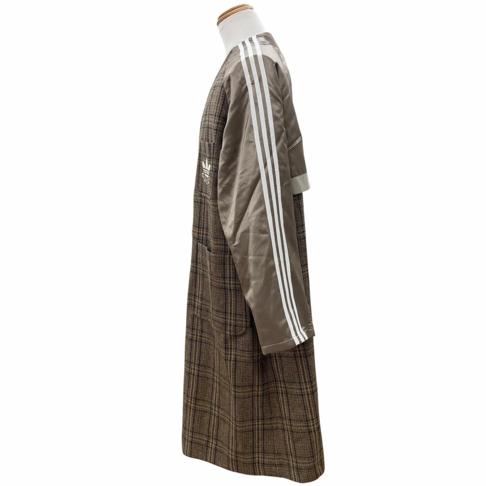 Gucci x Adidas Check Logo Gold Button Collarless Coat Khaki 48