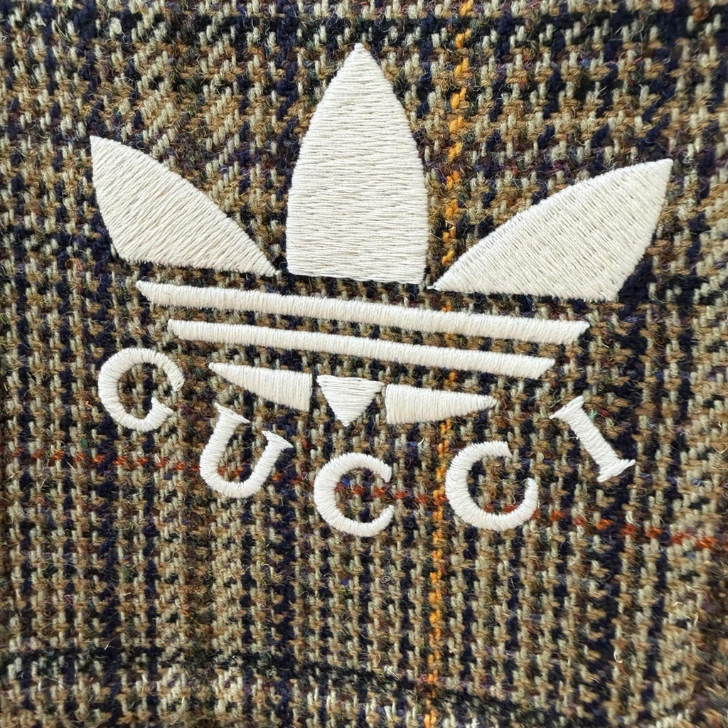 Gucci x Adidas Check Logo Gold Button Collarless Coat Khaki 48