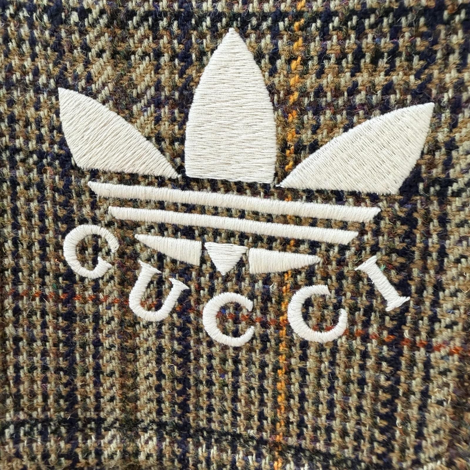 Gucci x Adidas Check Logo Gold Button Collarless Coat Khaki 48