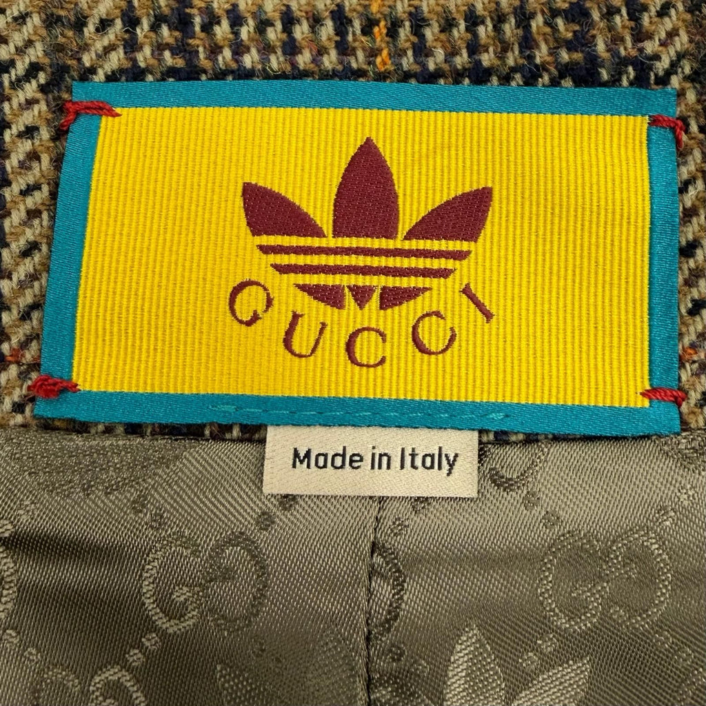 Gucci x Adidas Check Logo Gold Button Collarless Coat Khaki 48
