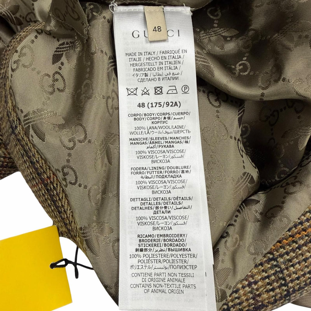 Gucci x Adidas Check Logo Gold Button Collarless Coat Khaki 48