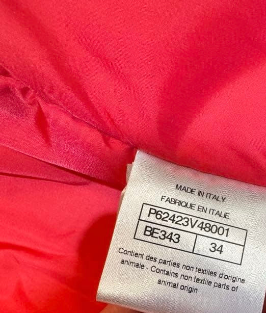 CHANEL Red Down Coat Large Collar Removable Pearl CC Belt 34