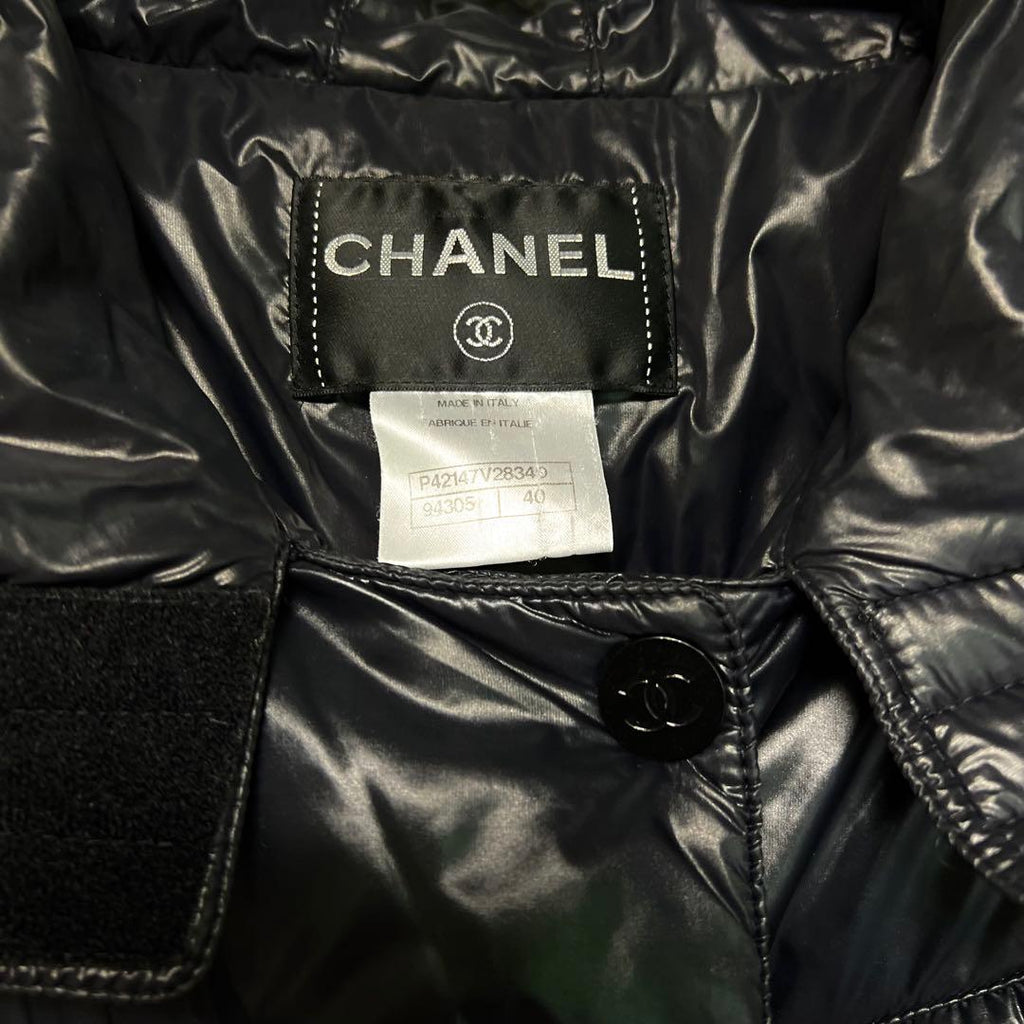 CHANEL Coco Mark Black Hooded Puffer Coat 40