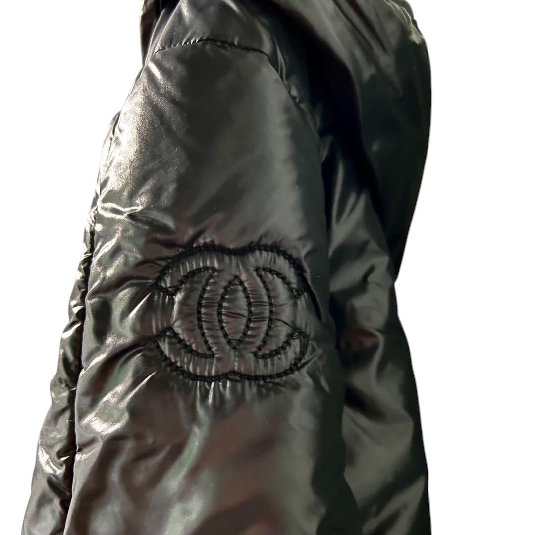 CHANEL Coco Mark Black Hooded Puffer Coat 40