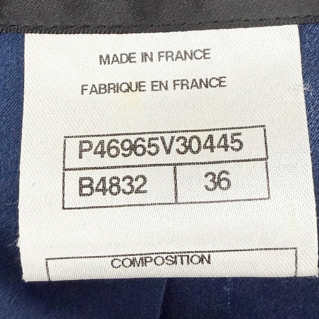 CHANEL P46965 Coco Mark Button Double Breasted Wool Coat Silk Lining Size 36 Blue Made in France