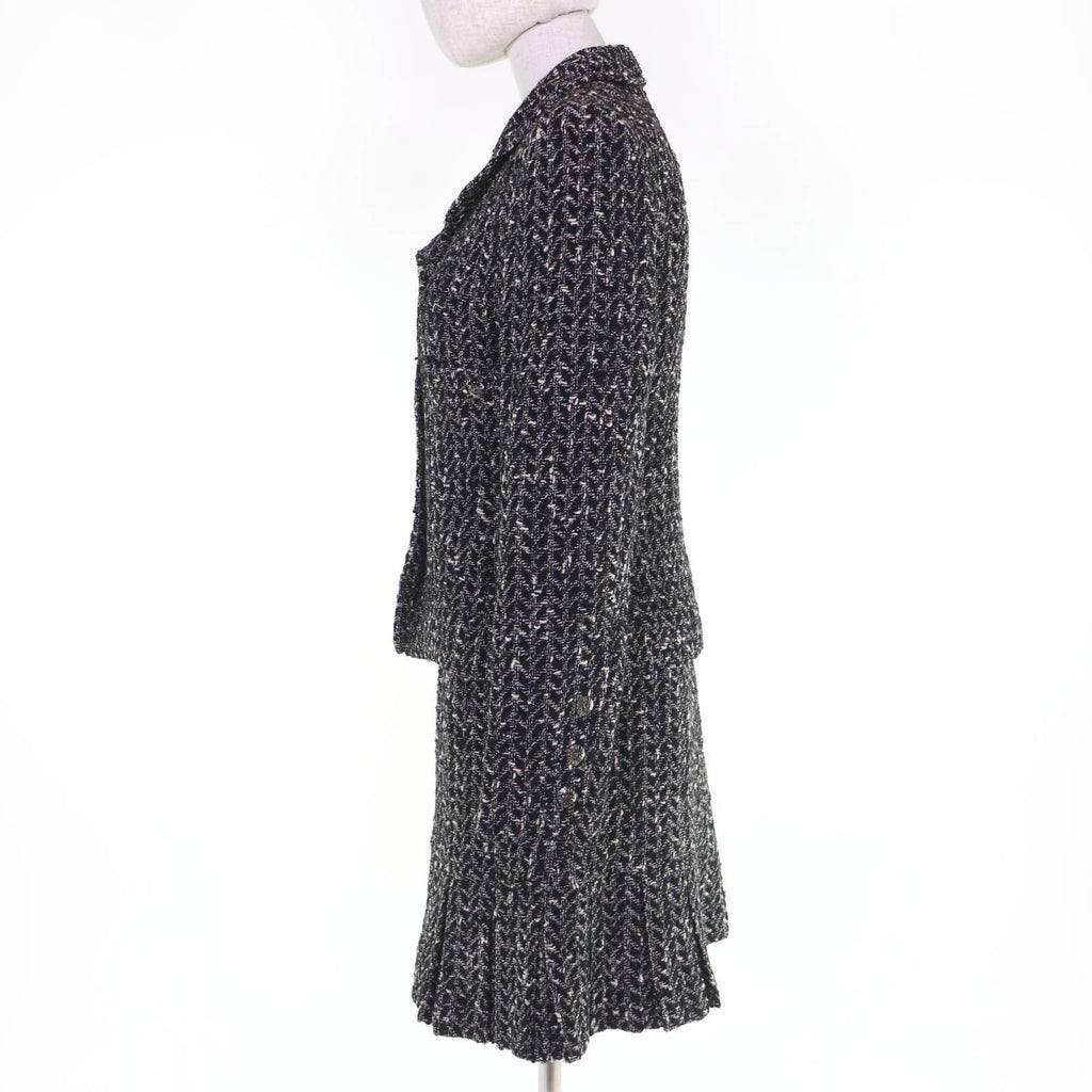 Vintage CHANEL 97A P09701V05906 Coco Button Tweed Jacket & Skirt Setup Size 38 Black White Made in France