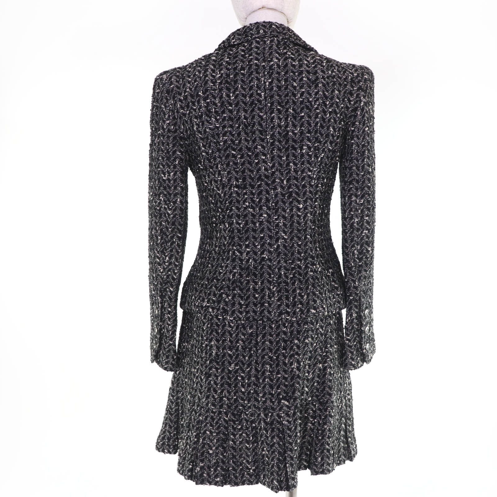 Vintage CHANEL 97A P09701V05906 Coco Button Tweed Jacket & Skirt Setup Size 38 Black White Made in France