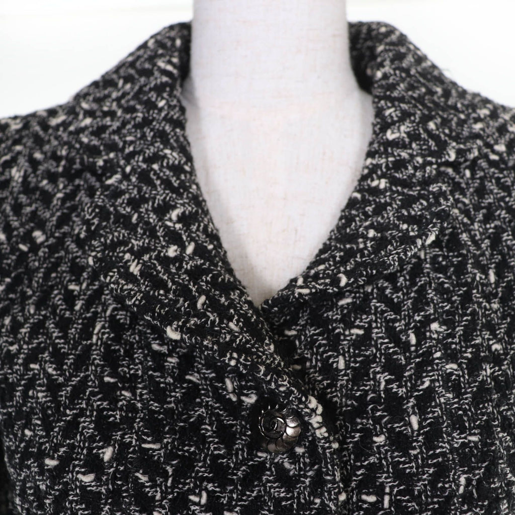 Vintage CHANEL 97A P09701V05906 Coco Button Tweed Jacket & Skirt Setup Size 38 Black White Made in France