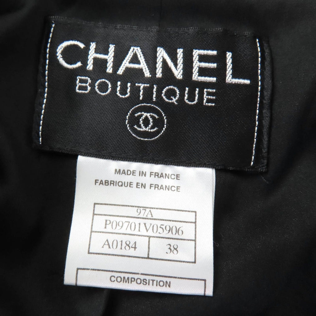 Vintage CHANEL 97A P09701V05906 Coco Button Tweed Jacket & Skirt Setup Size 38 Black White Made in France