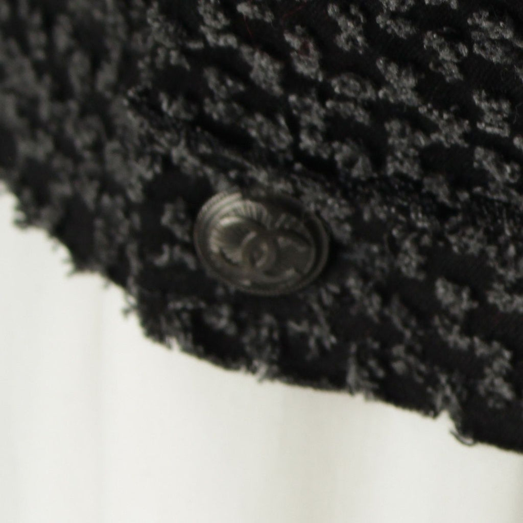 CHANEL Coco Button Frill Trim Cut Jacquard Tailored Jacket P46652 Black Dark Grey 34