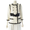 CHANEL 09P Bijou Coco Button Double Breasted Tweed Tailored Jacket P35555 White Black 34