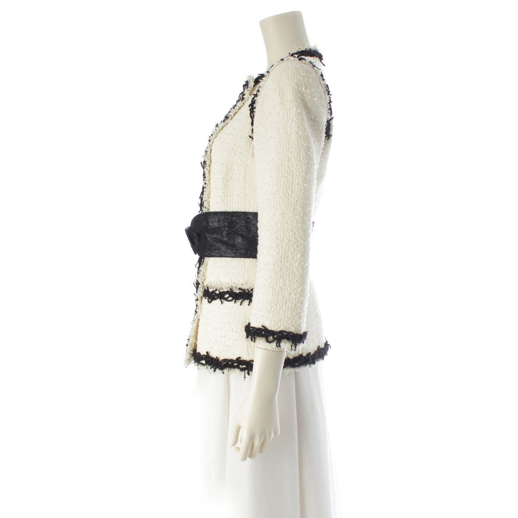 CHANEL 09P Bijou Coco Button Double Breasted Tweed Tailored Jacket P35555 White Black 34
