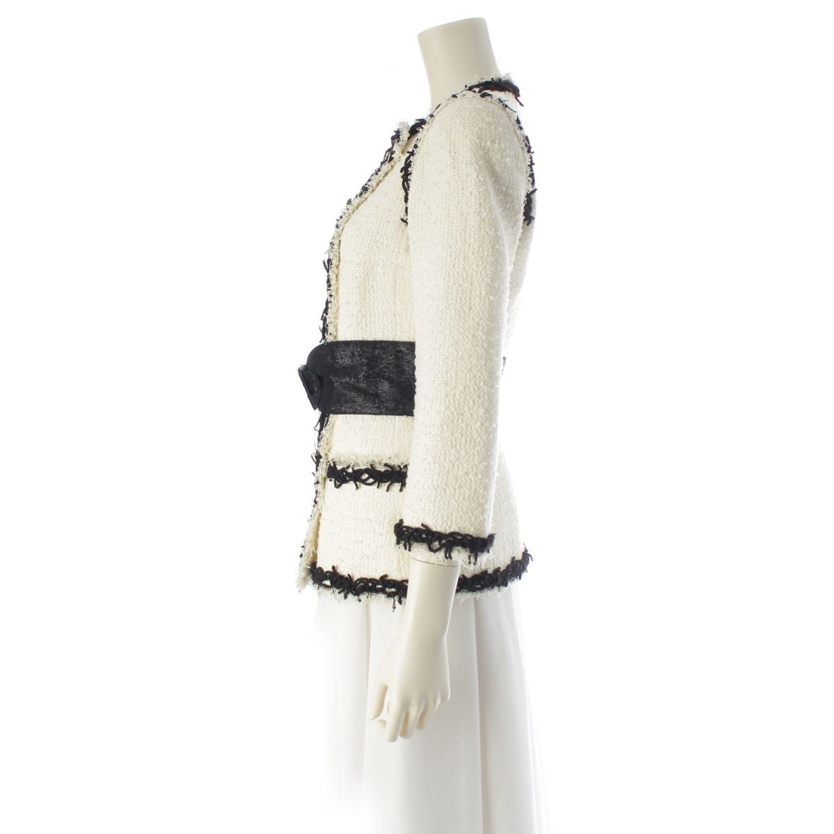 CHANEL 09P Bijou Coco Button Double Breasted Tweed Tailored Jacket P35555 White Black 34