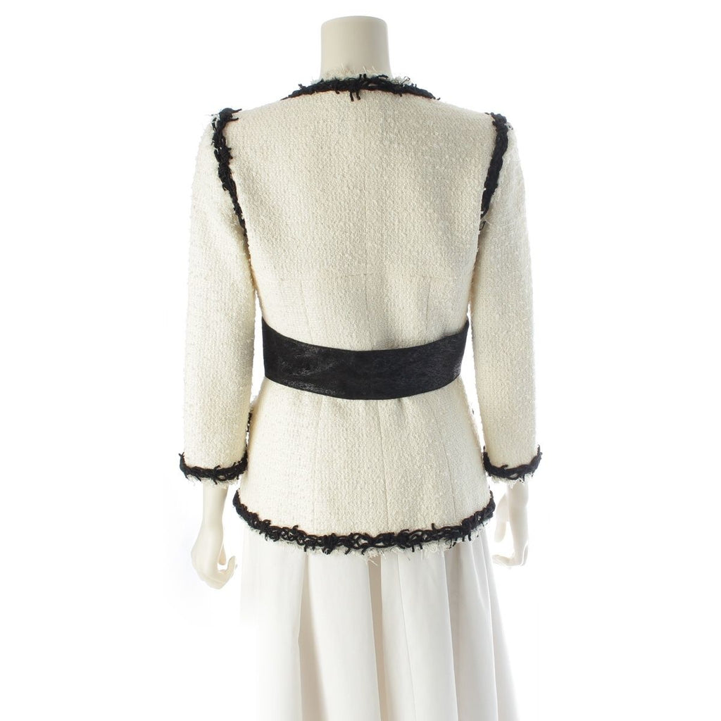 CHANEL 09P Bijou Coco Button Double Breasted Tweed Tailored Jacket P35555 White Black 34