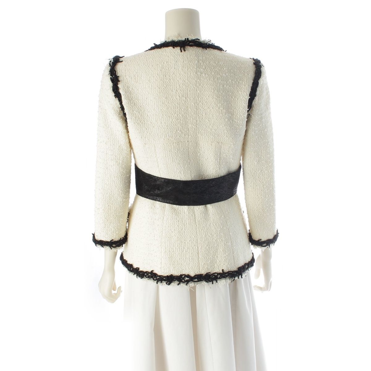 CHANEL 09P Bijou Coco Button Double Breasted Tweed Tailored Jacket P35555 White Black 34