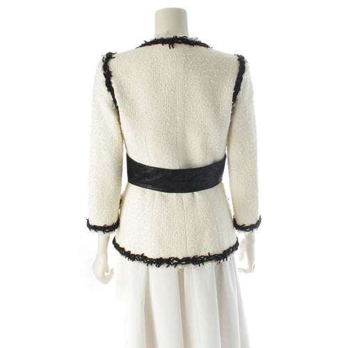 CHANEL 09P Bijou Coco Button Double Breasted Tweed Tailored Jacket P35555 White Black 34