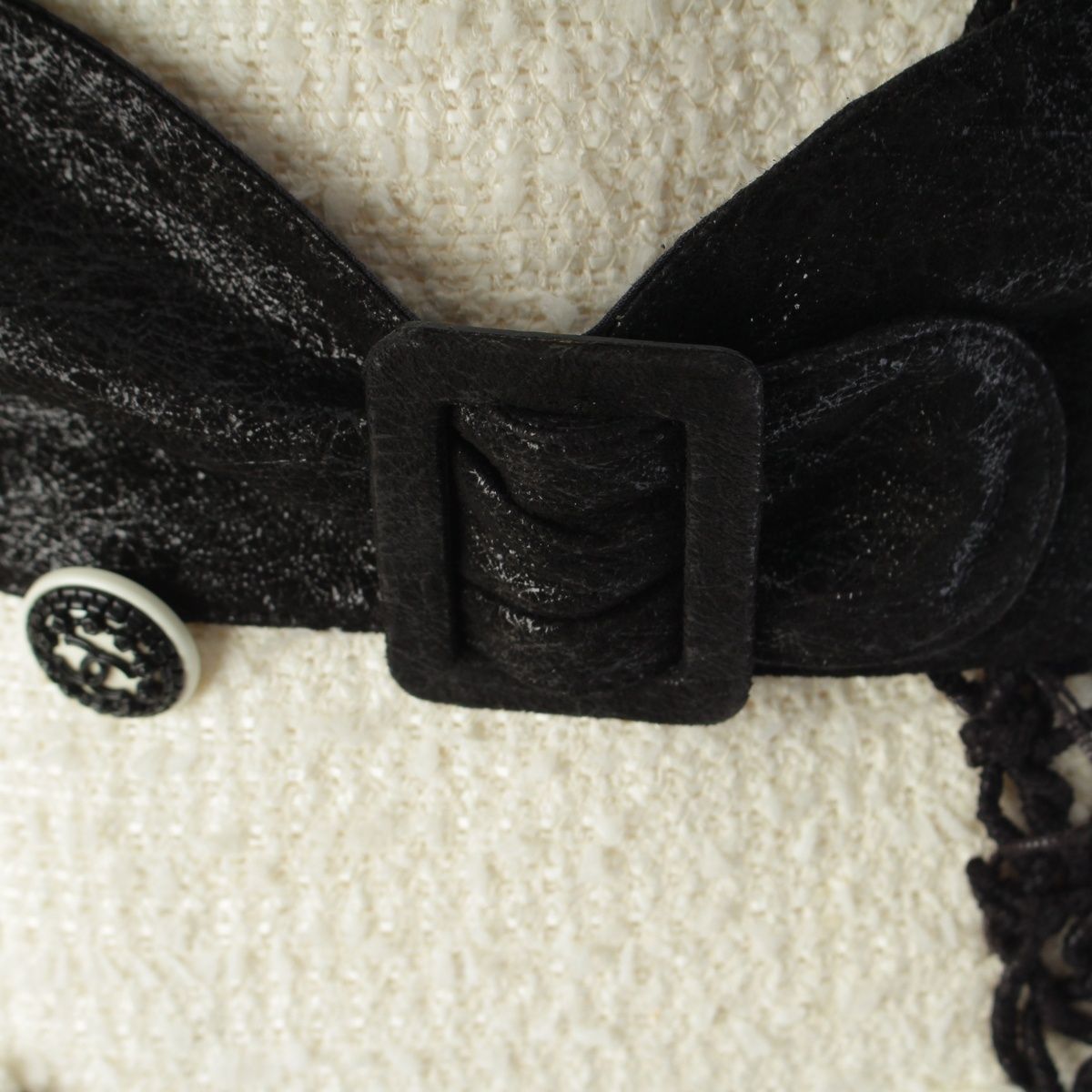 CHANEL 09P Bijou Coco Button Double Breasted Tweed Tailored Jacket P35555 White Black 34