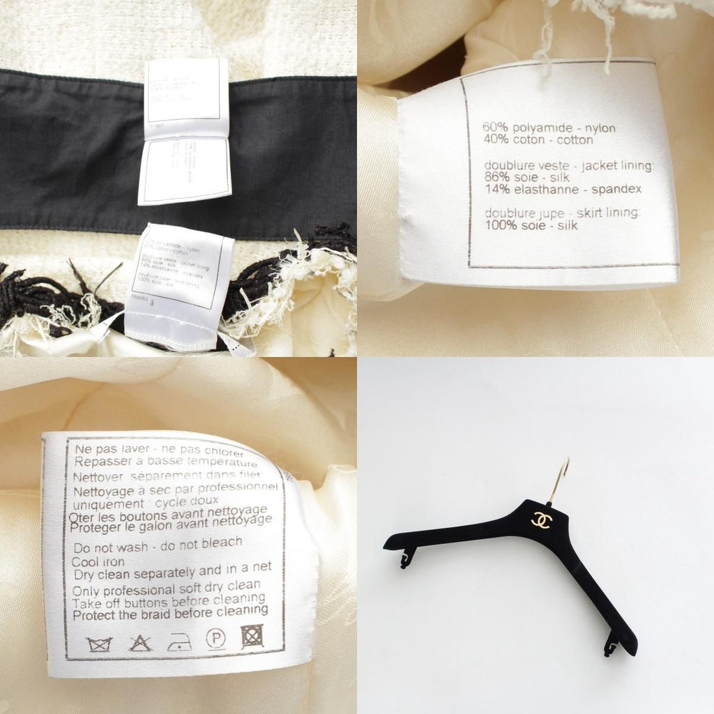 CHANEL 09P Bijou Coco Button Double Breasted Tweed Tailored Jacket P35555 White Black 34