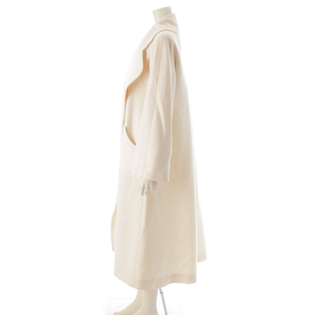 CHANEL Cashmere Wool Long Coat Silk Lining Off-White Size 34