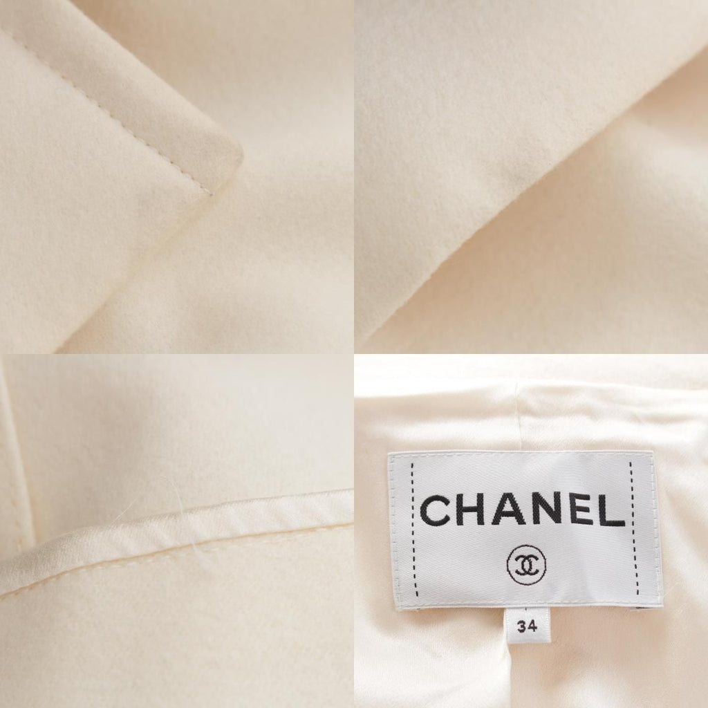 CHANEL Cashmere Wool Long Coat Silk Lining Off-White Size 34