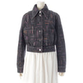 CHANEL Denim Jacket CC Logo Multi Print Black Size 36