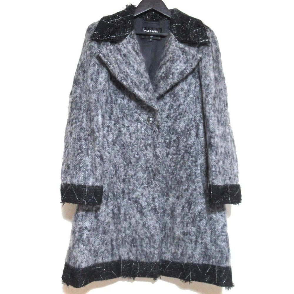 CHANEL Mohair Silk Coco Mark Button Single Chester Coat Size 34