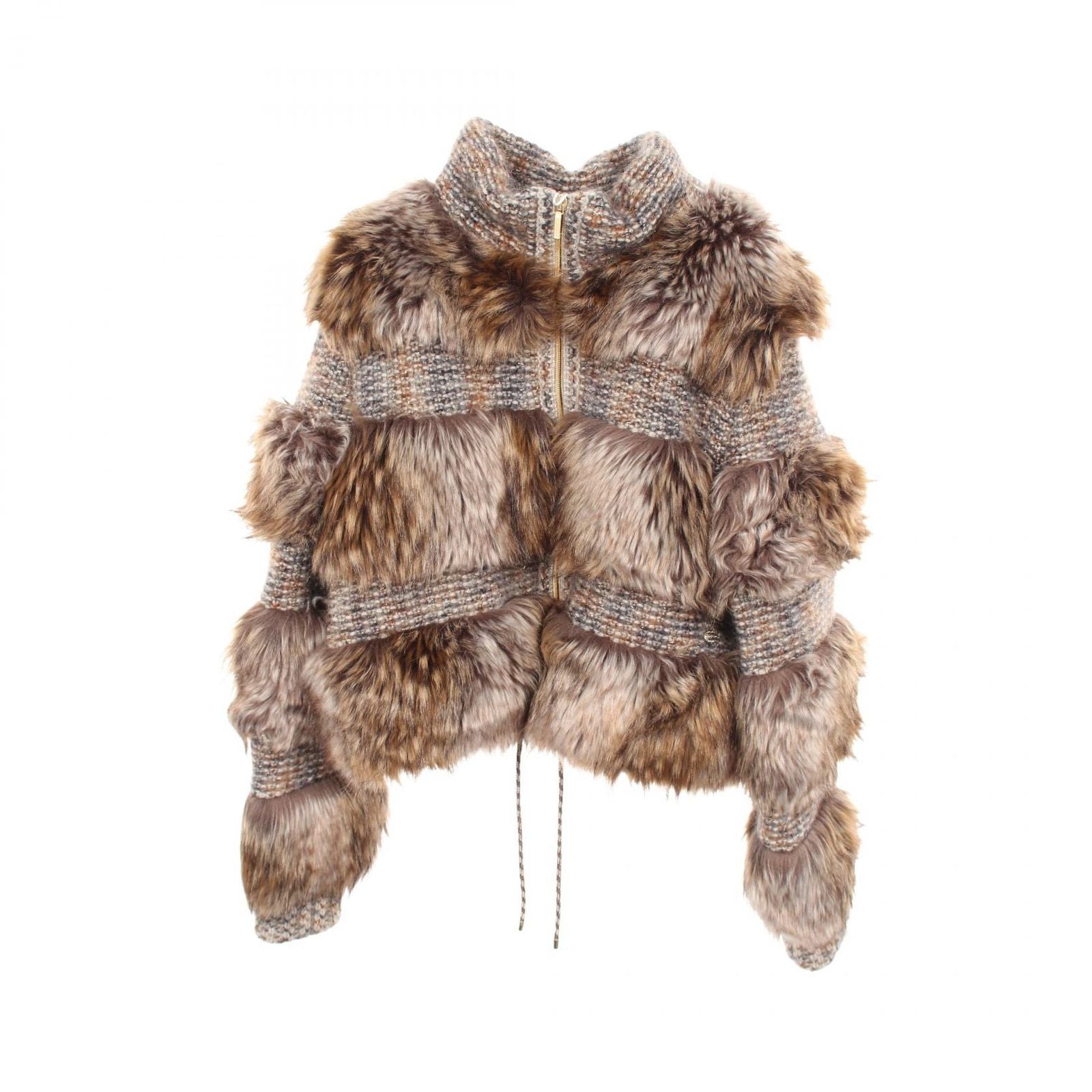 CHANEL Cashmere Fur Blouson Brown Size 38 CC Logo Button