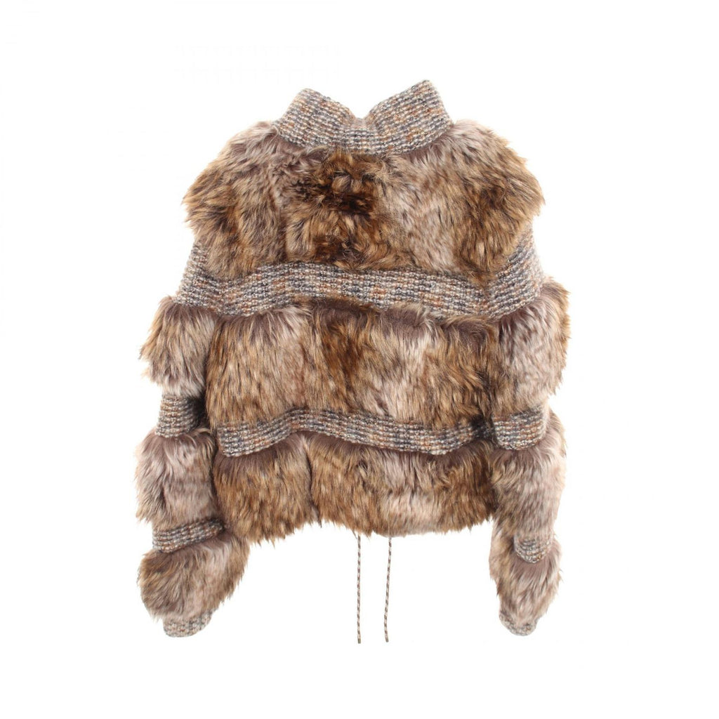 CHANEL Cashmere Fur Blouson Brown Size 38 CC Logo Button