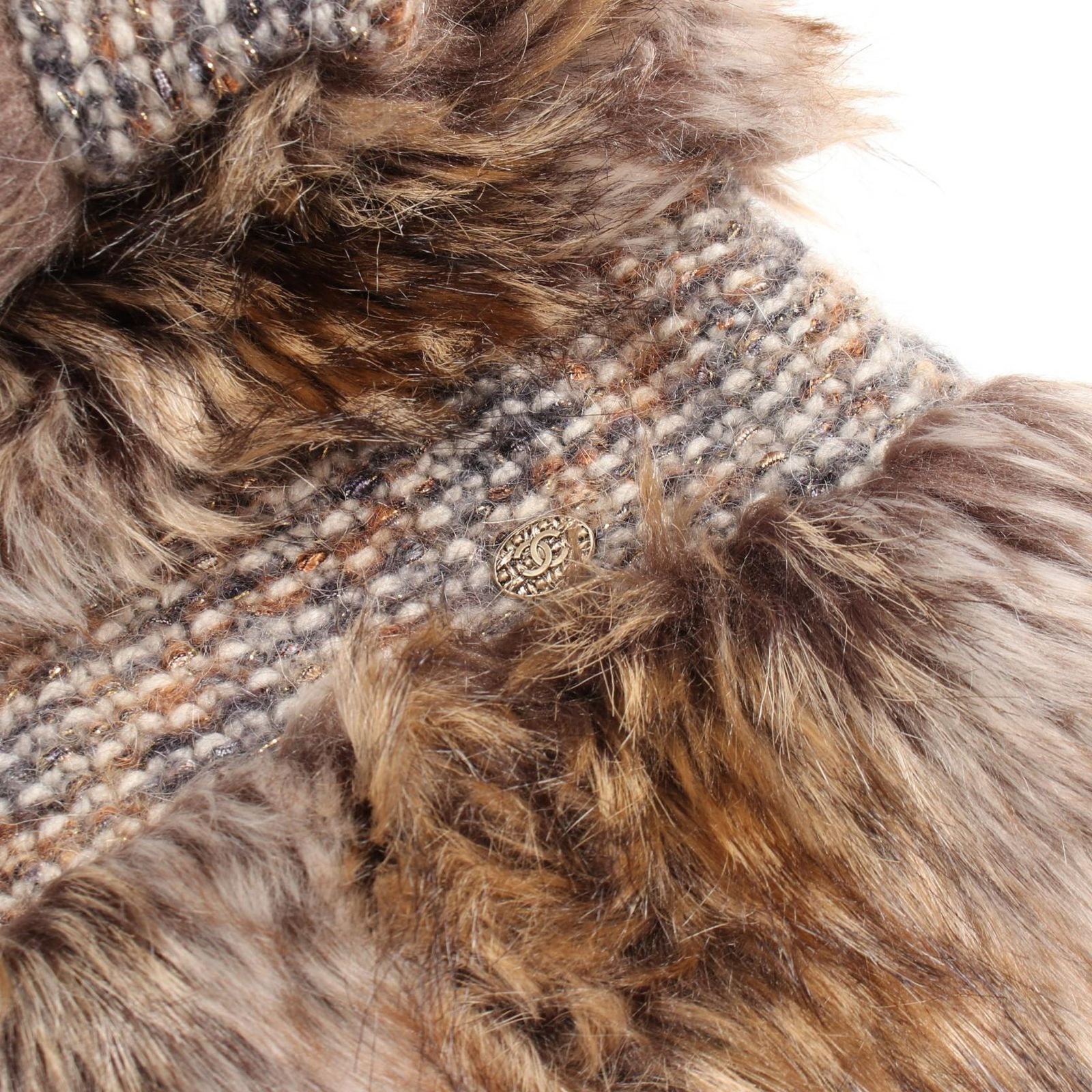 CHANEL Cashmere Fur Blouson Brown Size 38 CC Logo Button